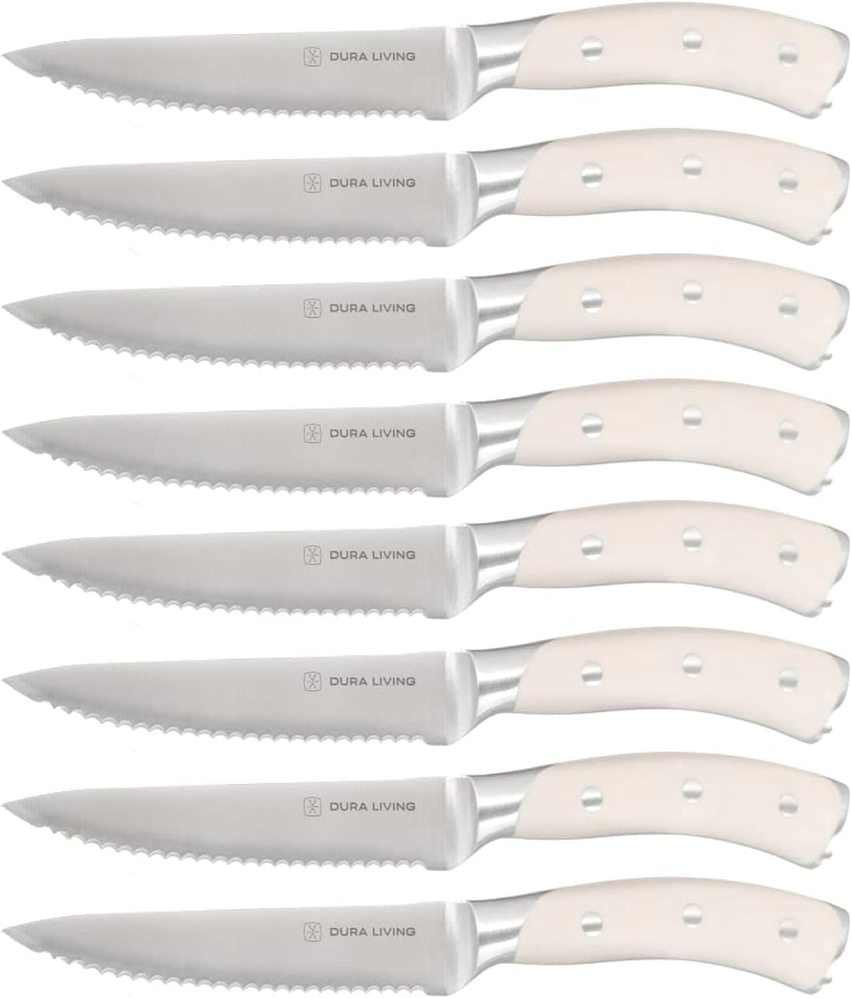 8-Piece Serrated Kitchen Steak Knife Set – Forged High Carbon Stainless Steel, Ultra Sharp, Ergonomic Black Handles, Durable Dinner Knives, Cream Handle