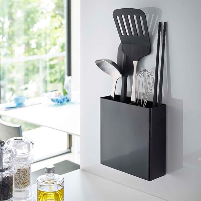 Yamazaki 5147 Magnetic Kitchen Tool Stand, Black, Approx. W 5.3 x D 2.0 x H 5.5 inches (13.5 x 5 x 14 cm), Tower, Floating Storage, Easy Installation