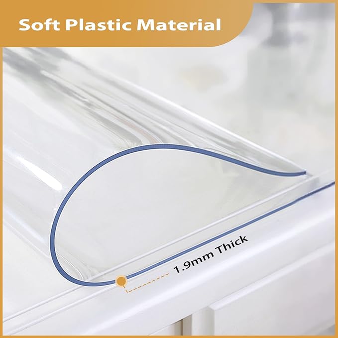 Clear Table Protector 42 x 84 Inch, 1.9mm Thick Waterproof PVC Plastic Table Cover, Durable Table Pad for Dining Room, Kitchen, Writing Desk, and Coffee Tables