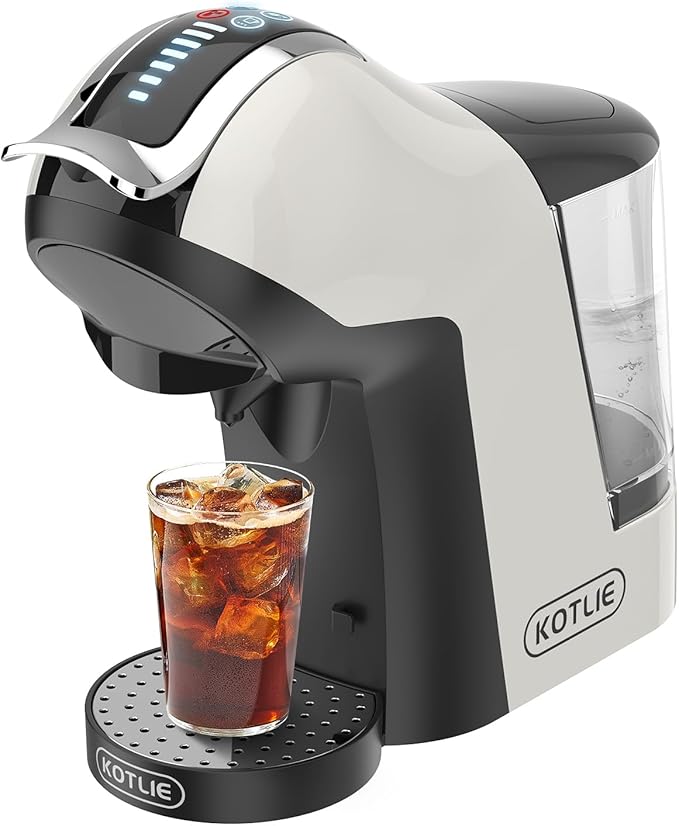 KOTLIE Single Cup Coffee Maker, Multi Capsule Machine Compatible With Various Capsule Types, 4 Temperature Settings, 7 Water Volume Levels,19 Bar(Glossy White)