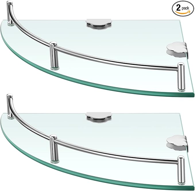 Crowye 2 Pcs Corner Shower Shelf 2-tier Glass Corner Shelf Stainless Steel Wall Mounted Bathroom Organizer for Storing Shower Gel Shampoo Brush, 9.25 Inches (Silver)