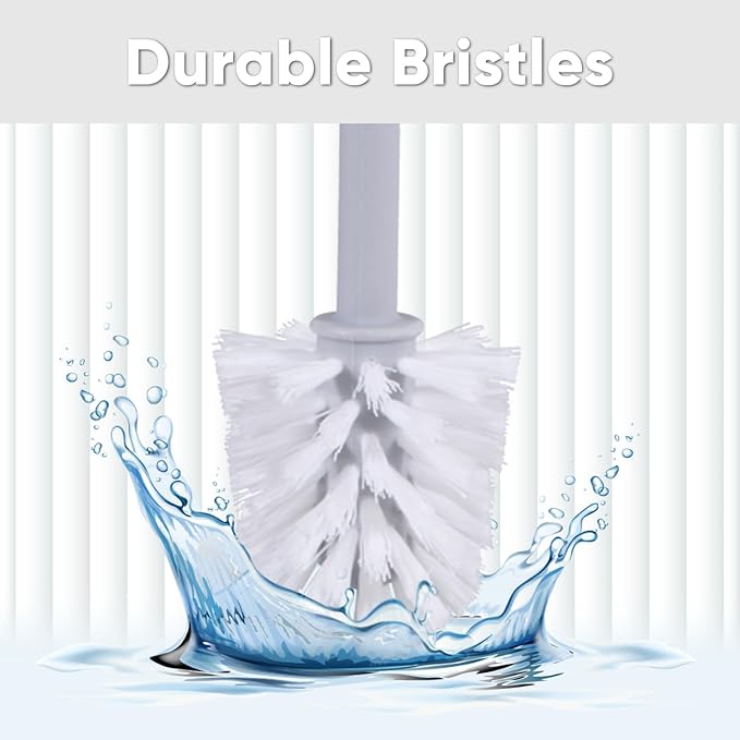 Superio Ribbed Collection - Decorative Plastic Toilet Bowl Brush and Holder Set, White Smoke (1 Pack) Cleaner Scrubber for Bathroom