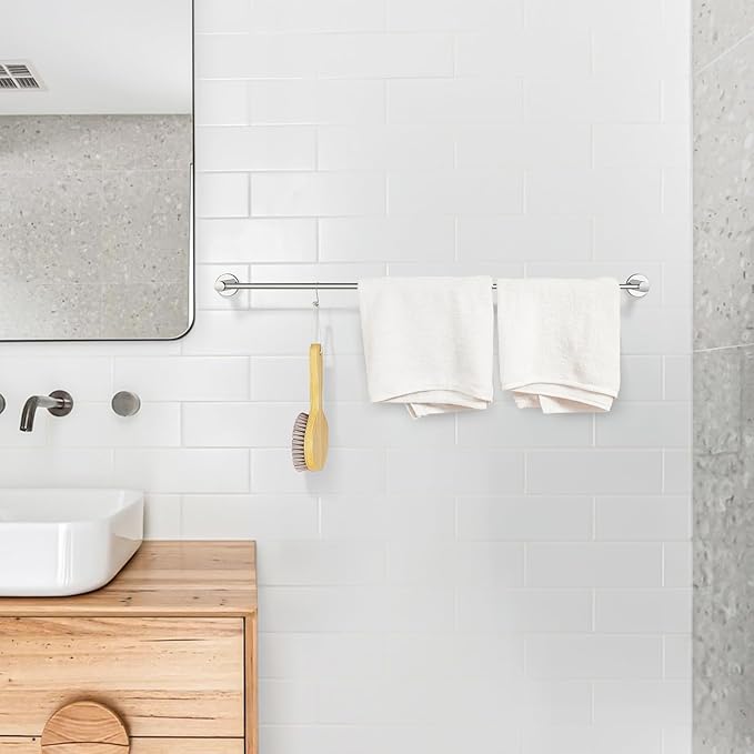 Adjustable Single Bath Towel Bar 23.6 to 42 Inch, ZUEXT Polish Chrome Finished Stainless Steel Towel Holder, Expandable Wall Mounted Towel Rail for Bathroom Kitchen Washroom,1" Tube Towel Rail Racks