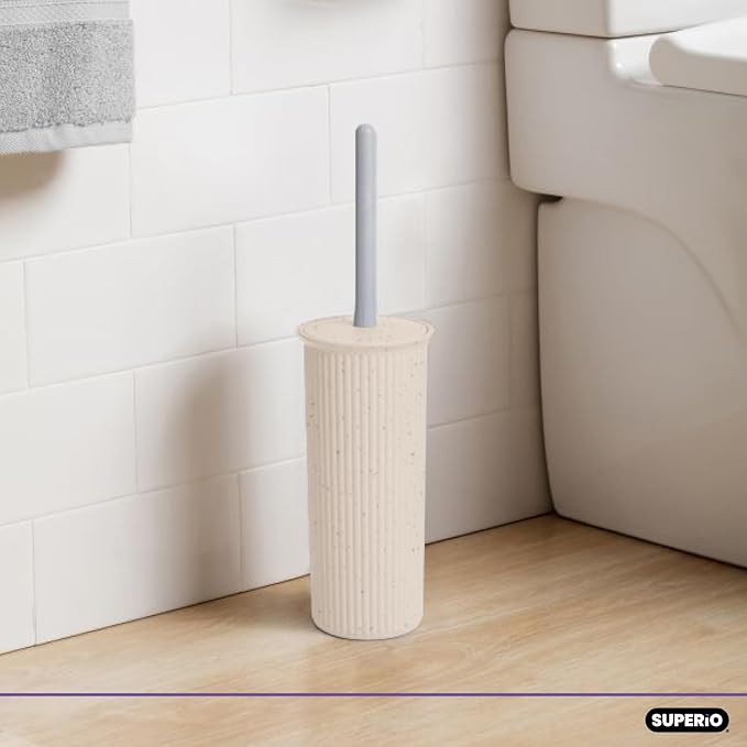 Eco-Friendly Decorative Plastic Toilet Bowl Brush and Holder Set, (2 Pack) Cleaner Scrubber for Bathroom - Ribbed Design