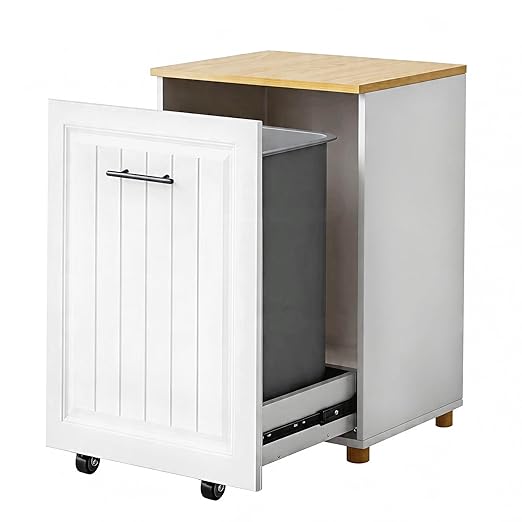 ZIFTY 10 Gallon Pull Out Trash Can Cabinet, Freestanding Kitchen Trash Bin Cabinet, Hidden Garbage & Recycling Cabinet, Pet Proof Trash Can Holder for Kitchen, Laundry & Living Room (White)