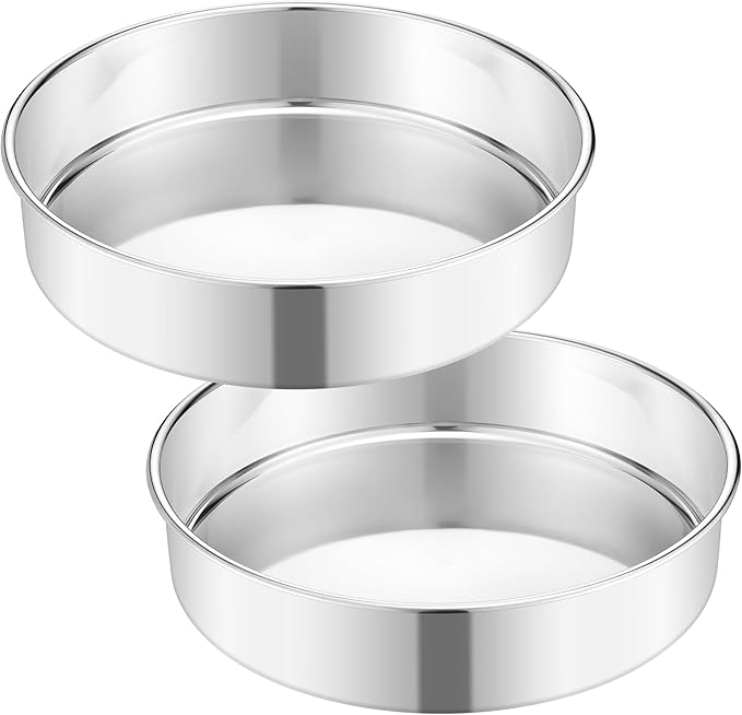 E-far 11 Inch Cake Pan Set of 2, Stainless Steel Large Round Baking Pans Tins, Non-Toxic & Leak-Proof Mold for Birthday Wedding Layer Tiered Cake, Easy Clean & Dishwasher Safe