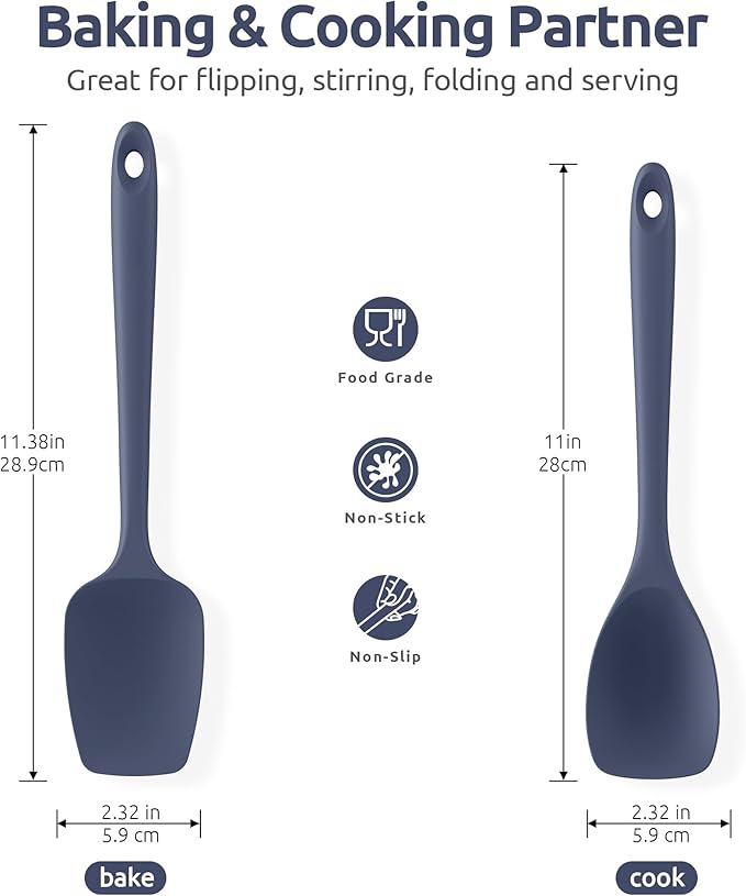 U-Taste 18/8 Stainless Steel Measuring Cups and Spoons Set of 10 and 600ºF Heat Resistat Silicone Flexible Baking Spoon Spatula & Cooking Scoop Spoonula (Midnight Blue)