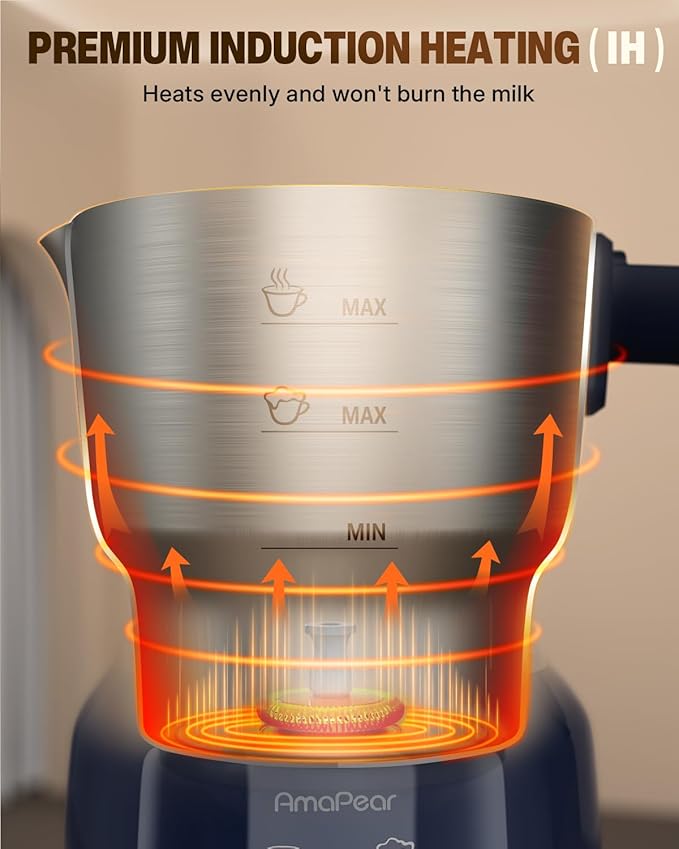Milk Frother and Steamer, 6 in 1 Electric Foam Maker for Coffee, 16.9oz/500ml Milk Warmer for Latte, Macchiato, Cappuccino, Hot Chocolate Maker, Dishwasher Safe (Blue)