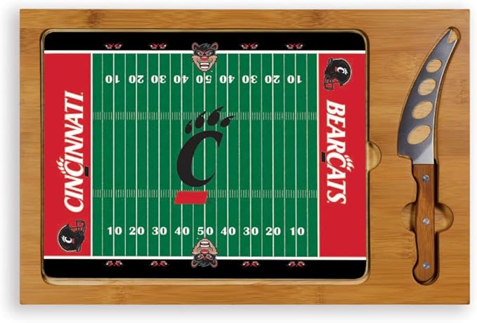 PICNIC TIME NCAA Icon Glass Top Cutting Board & Knife Set, Cheese Boards Charcuterie Boards, Serving Platter, (Parawood & Bamboo)