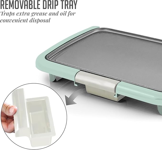 OVENTE Electric Griddle with 16 x 10 Inch Flat Non-Stick Cooking Surface, Removable and Adjustable Temperature Control, Indoor Grill for Instant Breakfast, Pancakes, Eggs or Burgers, Blue GD1610LBL