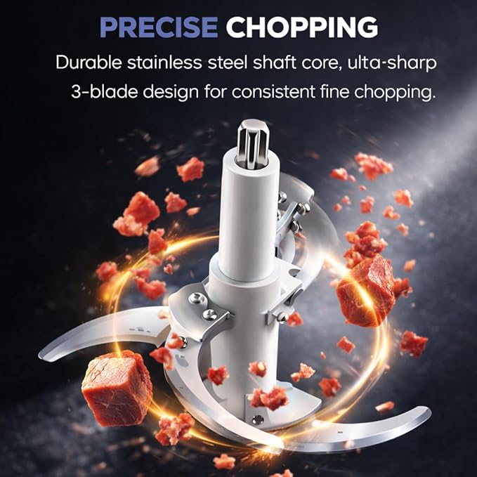 Food Processor,Electric Food Chopper,Fast Shredding for Meat, Vegetables, Fruits and Nuts,Electric Food Chopper with 4 Large Sharp Blades for Meat, Upgraded Button & Smart Overheat Protectio