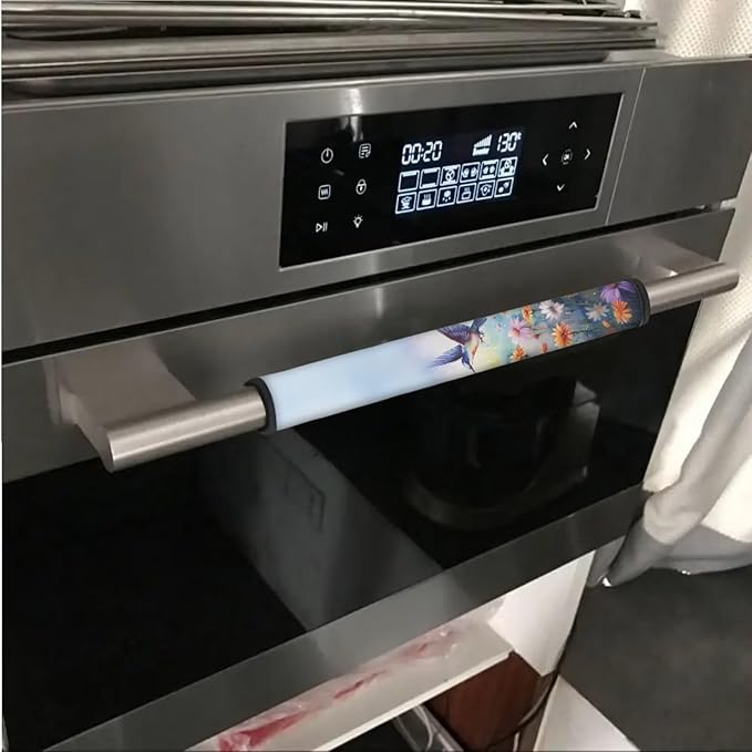 Refrigerator Door Handle Covers Pack of 6 Anti-Stain Kitchen Electrical Appliances Handle Protector Fridge Microwave Oven Decor and Accessories, Hummingbird Daisy Flower Blue