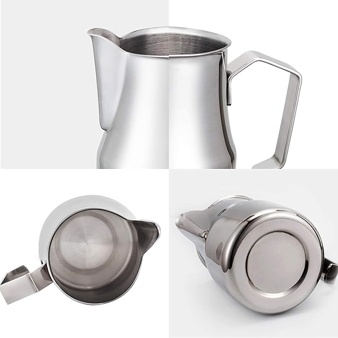 Easyworkz Espresso Steaming Pitcher Stainless Steel 15 oz Latte Art Cup, Bundled with Easyworkz Retro Stainless Steel Coffee Spoon with Black Walnut Handle,10g - Measuring Spoon (Vintage)