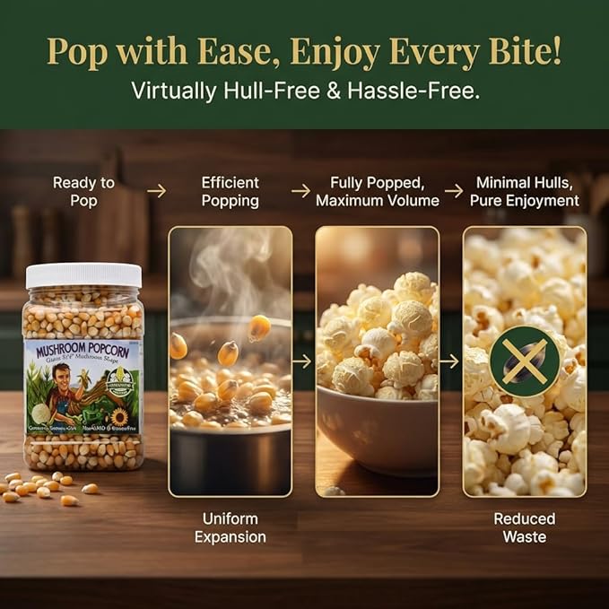 Princeton Popcorn Signature Easy Pop™ Mushroom Popcorn Kernels – New 2026 Ultra-Premium Variety, Pops Large & Round, Easy-Popping with Fewer Hulls, Non-GMO, No Glyphosate, Farmer-Direct, Made in USA (32 oz)
