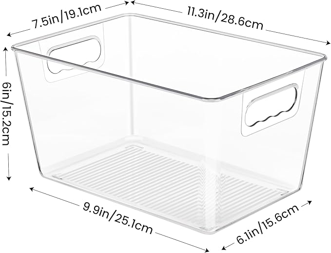 YIHONG 6 Pack Clear Pantry Organizer Bins, Plastic Containers with Handle for Kitchen,Freezer,Cabinet,Closet,Bathroom Under Sink Storage
