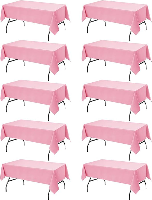 10-Pack Pink Tablecloths for Rectangle Tables, 60 x 102 Inches, Stain-Resistant Polyester Fabric for 6 Foot Tables - Washable Table Covers for Weddings, Banquets, Birthday Parties, Events