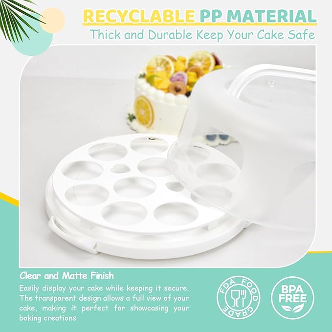 Ohuhu Cake Container, Cake Carrier with Lid and Handle BPA-Free Cake Holder for 10 inch Cake with 2 Handles Cupcake Carrier - Plastic Cover Two Sided Base for Transport Pies Nuts Fruit Perfect Gifts