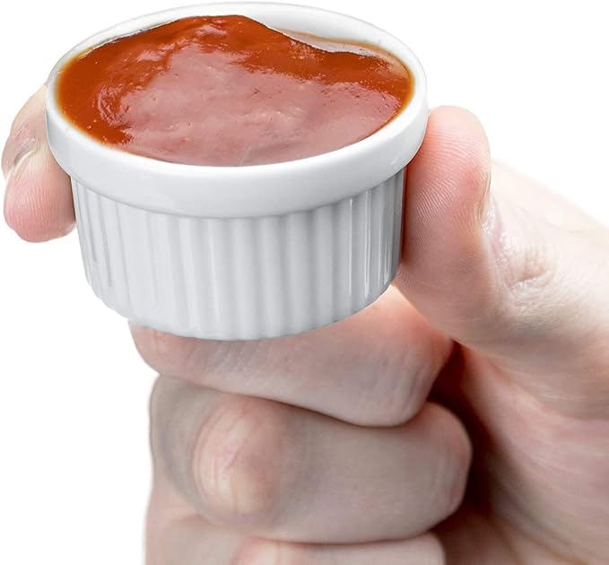 Mini Ramekins 1 oz. 30 ml|Microwave & Oven Safe, Porcelain Souffle Dish, Dipping Sauce, & Small Dessert Cups| 6 Count