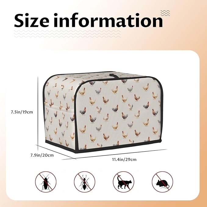 Toaster Cover 2 Slice Chicken Pattern Kitchen Small Appliance Covers with Pockets Dust and Fingerprint Protection