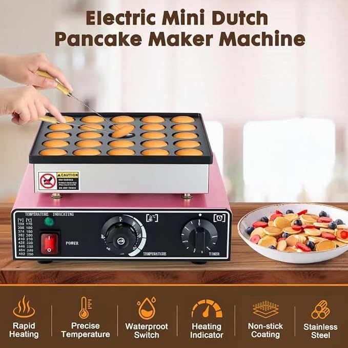 Commercial Mini Dutch Pancake Maker,25PCS Dorayaki Maker,Non-stick Dutch Poffertjes Grill,Stainless Steel Muffin Waffle Maker,Electric Hotcakes Machine for Breakfast,Snacks,Desserts