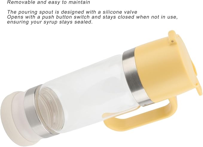 Bewinner Glass Honey Dispenser Pot - 350ml Honey Dispenser Portable Clear Glass Syrup Dispenser with Handle, Prevent Dripping,Honey Container for Coffee Shops Restaurants Home (Yellow)
