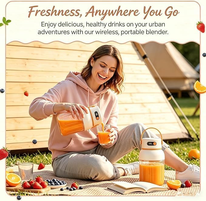 Portable Electric Juicer Cup with Zero Cord Hasslem, USB-C Rechargeable Electric Blender with Straw, Easy Clean & Leakproof, Wireless Juicer Cup for Home Gym Office Outdoor (800ml)