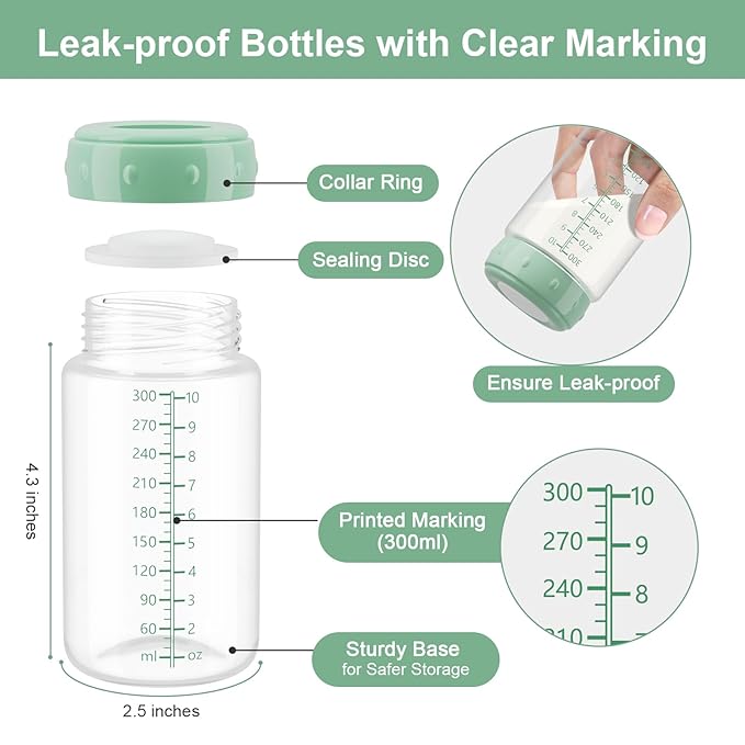 Natural Baby Bottles, BPA Free Breastmilk Storage Bottle for Momcozy Breast Milk Cooler & Fridge, Wide-Neck Breastfeeding Bottles Compatible with Spectra Pump Flanges, 10oz, 4 Pack