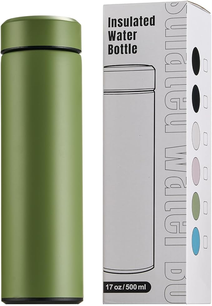 PARACITY Insulated Water Bottle, 15 oz Stainless Steel Water Bottles, Double Wall Vacuum Hot Drinks, Metal Water Bottle Keeps (green)