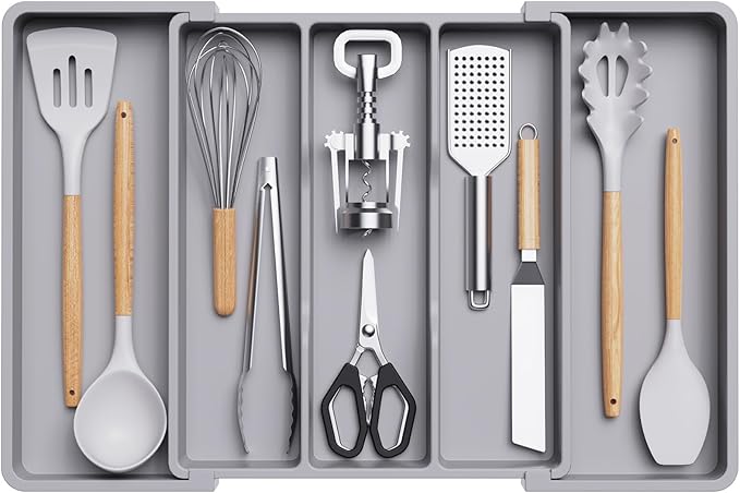 Lifewit Utensil Organizer for Kitchen Drawers, Expandable Cooking Utensil Tray, Adjustable Cutlery Silverware Flatware Holder