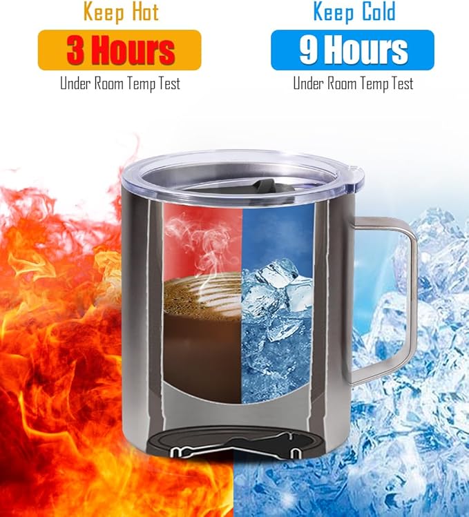 SUNWILL Travel Coffee Mug with Lid, Insulated Cup with Handle, 14 oz Stainless Steel Tumbler for Camping, Office, Outdoor, Powder Coated Dark Green