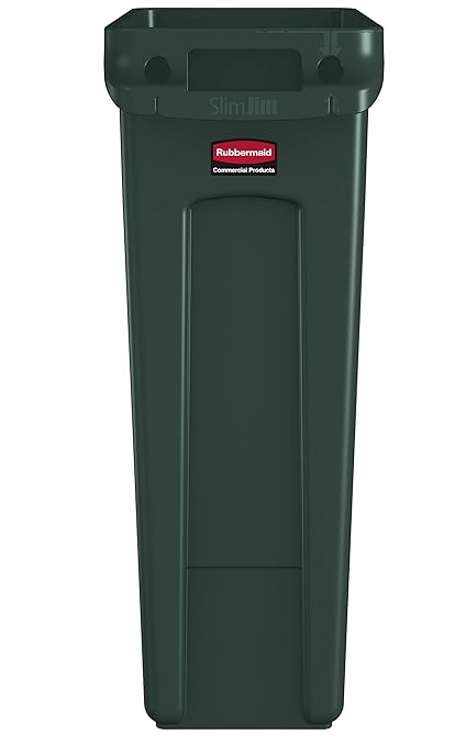 Rubbermaid Commercial Products Slim Jim Trash/Garbage Can with Venting Channels, 23-Gallon, Green, for Kitchen/Office/Workspace