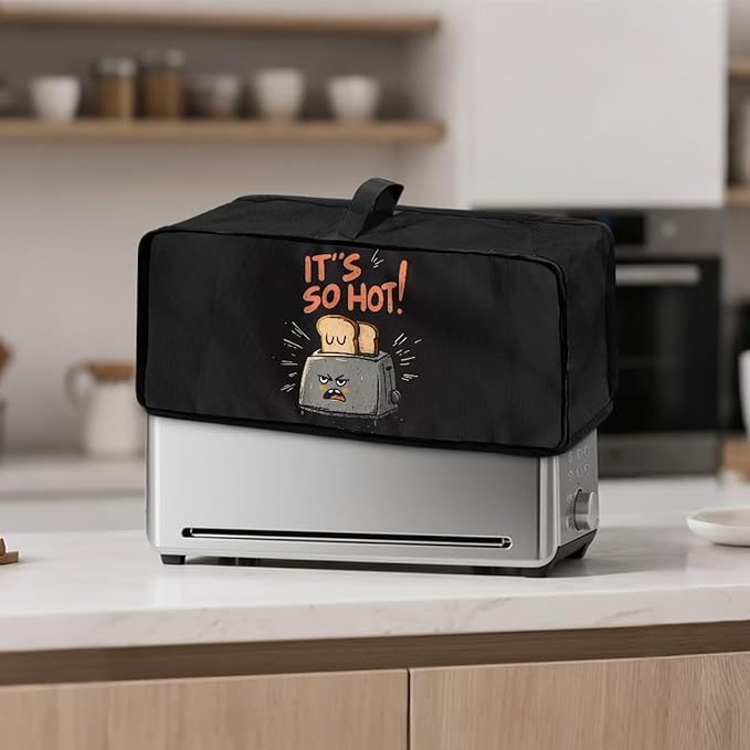 Funny Bread Print Toaster Cover 2 Slice Fabric Heat-Resistant Slim Dustproof Protective Cover, Foldable Easy Storage for Kitchen Small Appliances