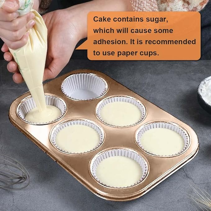 2 Packs Premium Steel Muffin Pan for Baking, Round Muffin Baking Pan, Baking Tray for Muffins, Cupcakes, Brownie(Gold, 6 Cup)