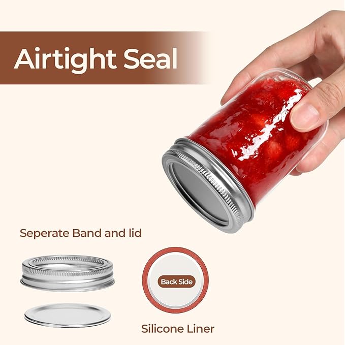 ComSaf Small Mason Jars 8 oz 24Pcs Bulk Set, Half Pint Regular Mouth Mason Jar with Lids and Seal Bands, Glass Canning Jars for Jam, Jelly, Spice, Meal Prep, Shower Wedding Favors, DIY Candles Decor