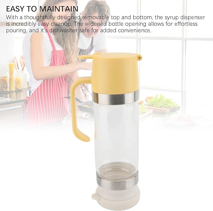 Bewinner Glass Honey Dispenser Pot - 350ml Honey Dispenser Portable Clear Glass Syrup Dispenser with Handle, Prevent Dripping,Honey Container for Coffee Shops Restaurants Home (Yellow)