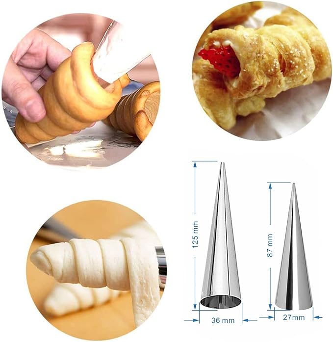 Joyeee 10 Pack Cream Horn Molds - Small & Large, 5 Inch & 3.4 Inch Cream Horn Cones for Breakfast, Tea & Parties