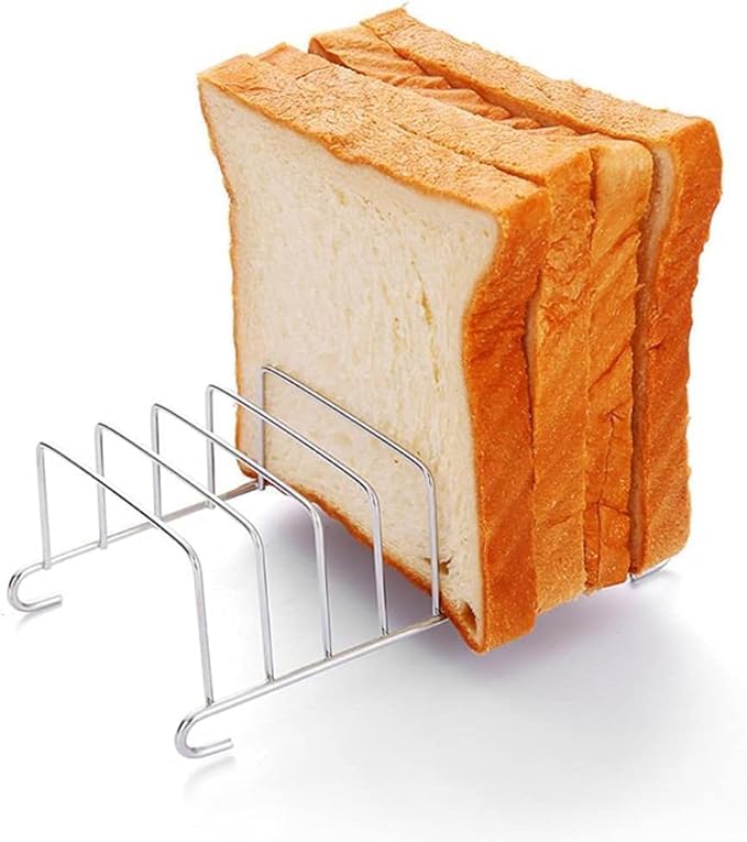 Silver 8 Holes Stainless Steel Tool Toast Cooling Grid Bread Rack Rectangle Air Fryer Accessories Organizer Safe Healthy Stainless Steel Toast Rack Baking Tools and Accessories, Cooling Racks