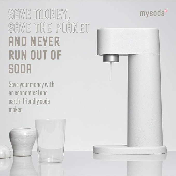 Mysoda Woody Carbonated Water Maker - Silent Carbonated Water Machine Robust Long-Lasting Aluminium Soda Maker - With 1L Water Bottle - Without CO2 Cylinder - White