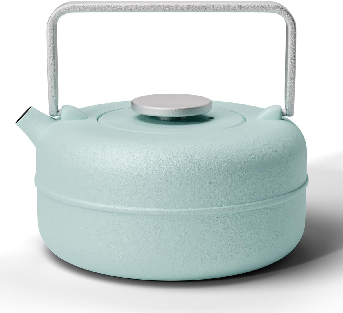 Toptier Teapot with Removable Infuser, Cast Iron Tea Kettle Stovetop Safe, Solid Geometry Cylinder Design Tea Pot Coated with Enameled Interior for 27 Ounce (800 ml), Babyblue