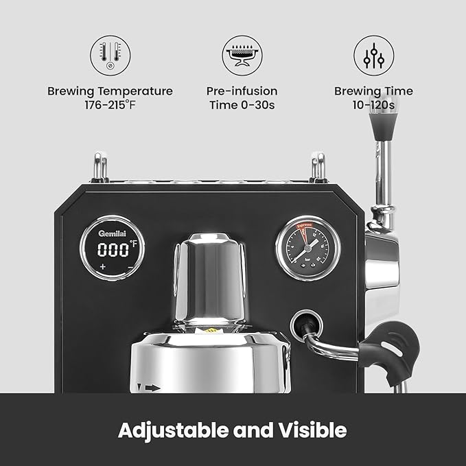 Gemilai Owl G3006 Home Espresso Machine, 58mm Commercial Group Head & PID Temp Control, Stainless Steel Coffee Maker for Barista-Quality Latte Art, Cappuccino Dual Data Display Black