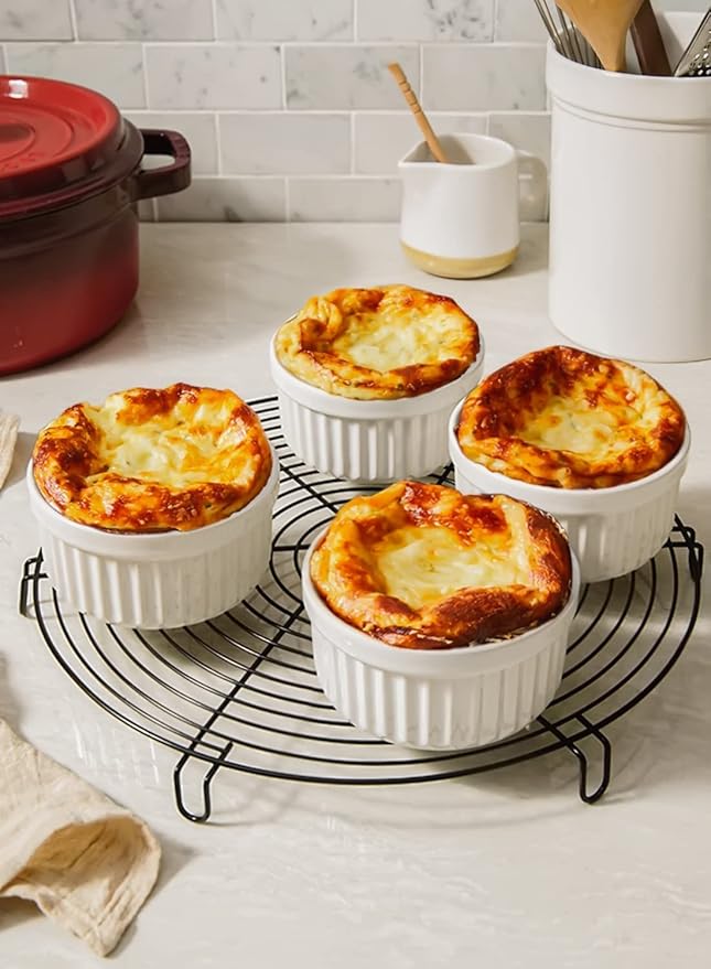 LE TAUCI Ramekins 12 OZ Oven Safe, Ceramic Souffle Dishes for Oven, Custard Cups, Creme Brulee Dishes, Porcelain Large Ramekins, Pudding Ramiken, Dipping Sauces, Set of 6, White