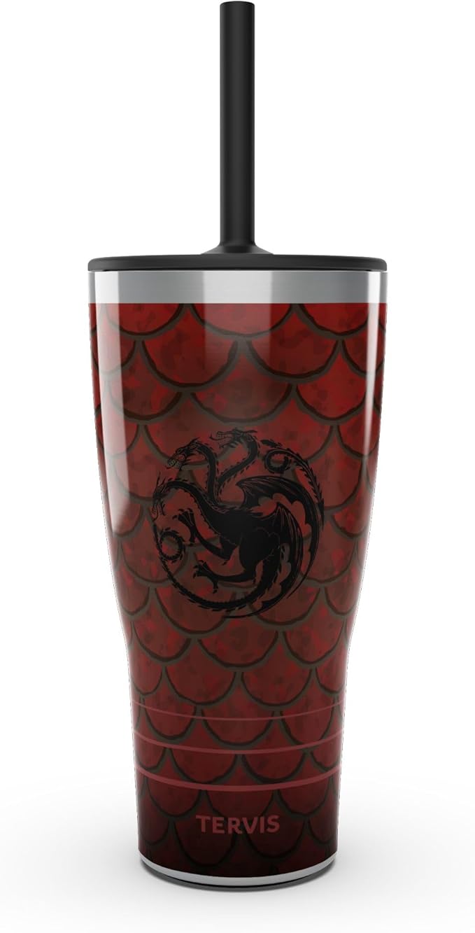 Tervis Traveler Game of Thrones - House of the Dragon - Scale Up Triple Walled Insulated Tumbler Travel Cup Keeps Drinks Cold & Hot, 30oz with Straw Lid, Stainless Steel