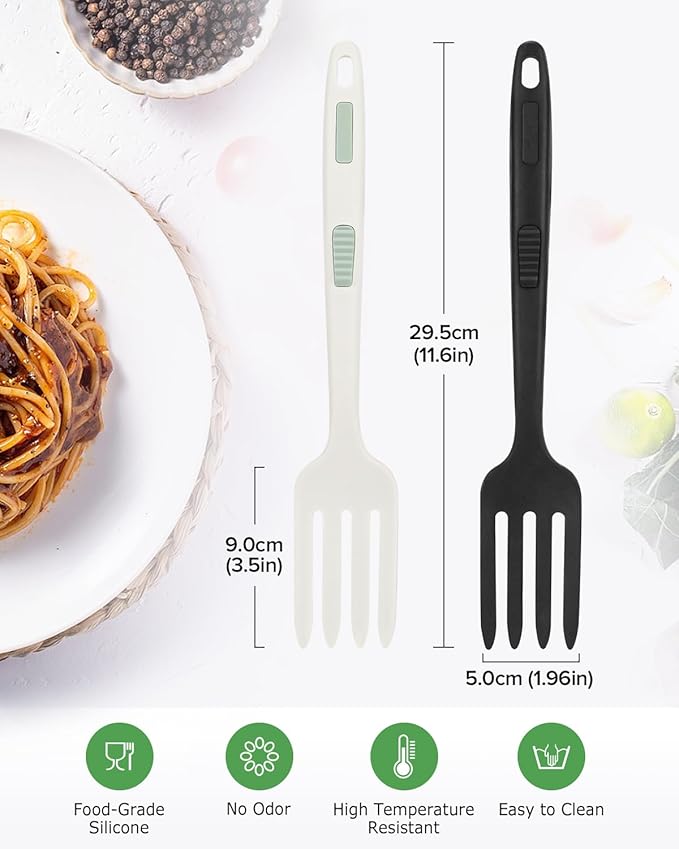 Silicone Flexible Cooking Fork, 11.6 Inch Heat Resistant, Large Non Stick for Mixing, Mashing, Whisking (BW)