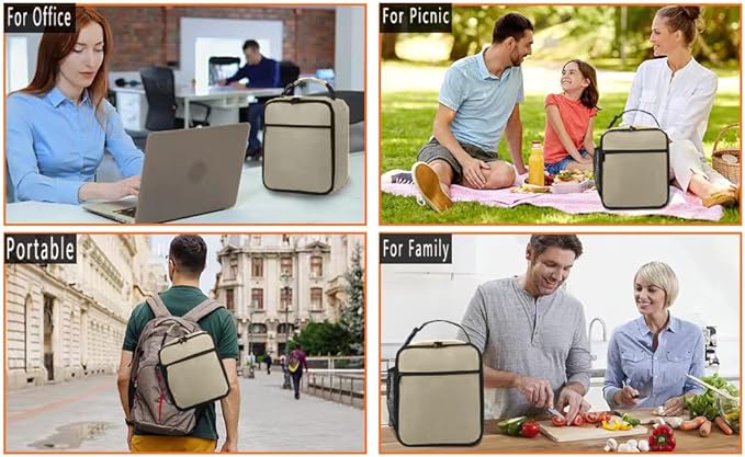 ZM-YOUTOO Lunch Box for Men - Reusable Lunch Bag Men Adult Women- Insulated Small LunchBox (Beige)