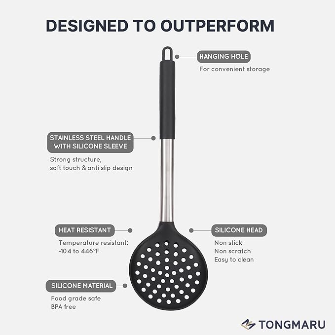 Large Silicone Kitchen Cooking Utensils Set, 11 pcs Cooking Utensils, Kitchen Tools Gadgets for Nonstick Cookware, Spatula, Turner, Masher, Ladle, Strainer, Server, BPA FREE, Dishwasher Safe (Black)