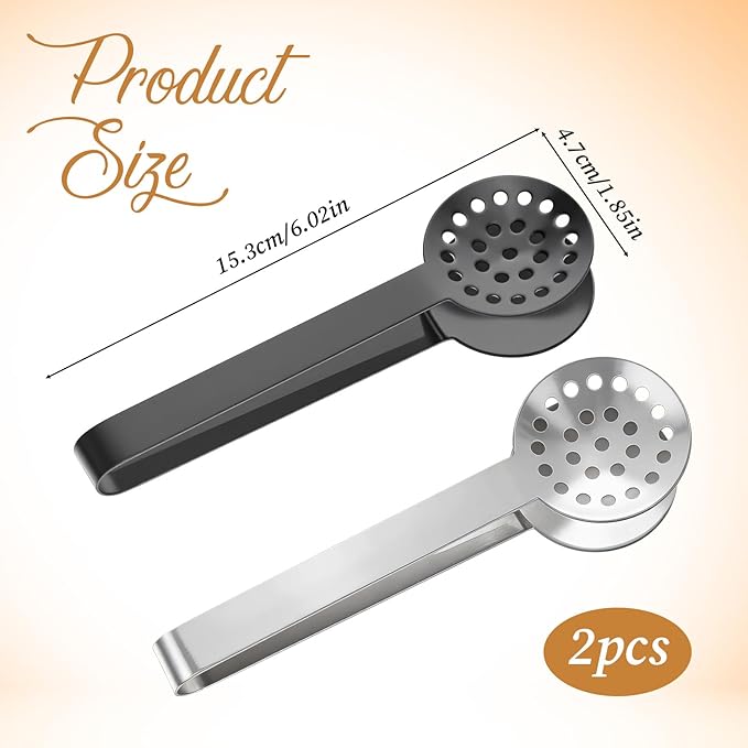 2 Pcs Tea Bag Squeezer Tongs Tea Filter Spoon Clamp Stainless Steel Teabag Strainer Dispenser for Kitchen Bar Tools(Black Silver)