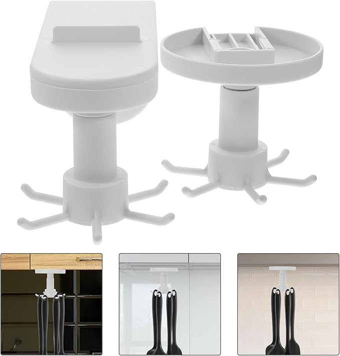 Baluue 2pcs Wall Mounted Kitchen Utensil Hooks with Strong Adhesive, 6-Claw Rotating Non-Punch Storage Hangers Under Cabinet Hanging and Multi-use Kitchen Organization