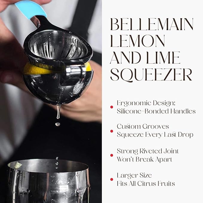 Bellemain Citrus Juicer | Metal Lemon Squeezer | Lime and Lemon Juicer Stainless Steel with Silicone Handles | Manual Juicer, Citrus Squeezer, Hand Held Juicer | Bar Juicer for Bartender (Light Blue)