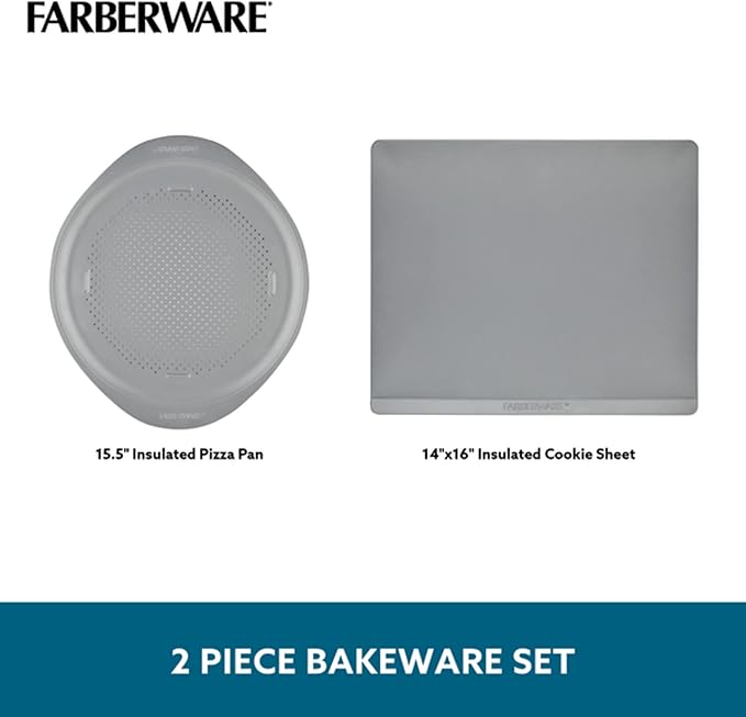 Farberware GoldenBake Nonstick Baking Sheet and Pizza Crisper Pan Set, 2 Piece, Gray