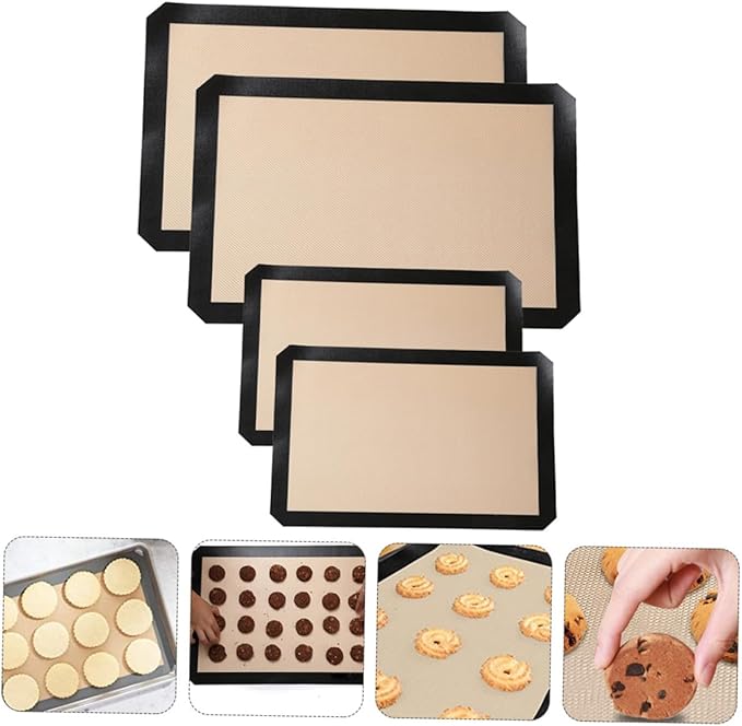 Ipetboom 4pcs Silicone Baking Mats Non-stick Heat-resistant Oven Liners for Cookies Pastry Bread Flexible Reusable Baking Pads for Home and Bakery Easy Clean and Space-saving Design